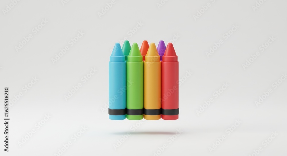 Fototapeta premium Vibrant Crayons: Colorful Array of Floating, Minimalist Art on White Background.
