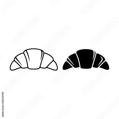 outline and solid black icon of a croissant