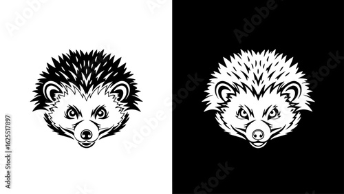A stylized hedgehog's head, rendered in stark black and white, stares directly ahead, conveying a sense of fierce determination.
