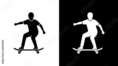 A stylized silhouette of a skateboarder gracefully maneuvers his board, showcasing dynamic movement against a clean, contrasting background.