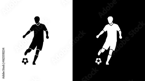 A soccer player powerfully kicks a ball during a dynamic, high-energy match, showcasing athleticism and determination.