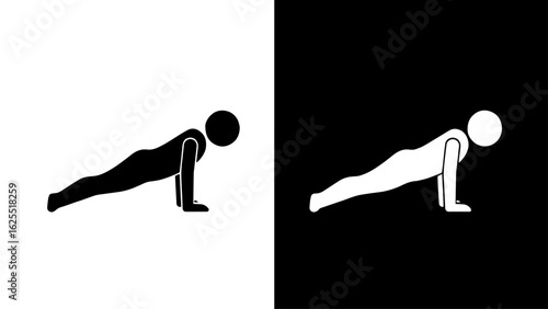 A stylized figure performs a plank exercise, showcasing strength and determination against a stark, contrasting background.