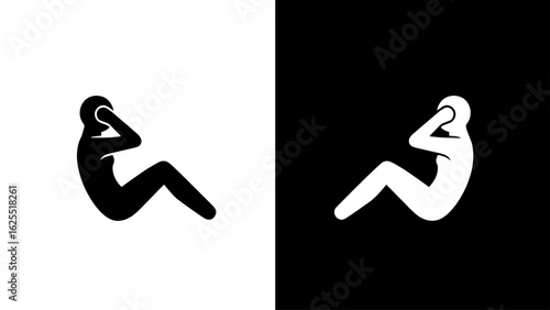 A determined woman performs a sit-up, showcasing strength and dedication in a minimalist, high-contrast design.