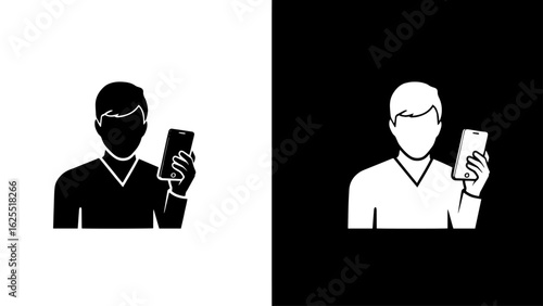 A young man casually holds a smartphone, showcasing a neutral expression against a clean, minimalist background.