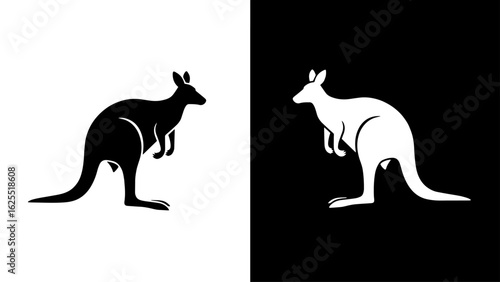 A majestic kangaroo stands poised against a stark black and white background, conveying strength and duality.