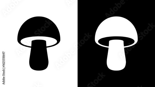 A single mushroom stands tall against a stark black and white background, symbolizing simplicity and duality.