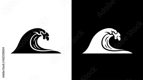 A powerful ocean wave crests, its silhouette stark against a contrasting background, evoking feelings of both serenity and immense power.