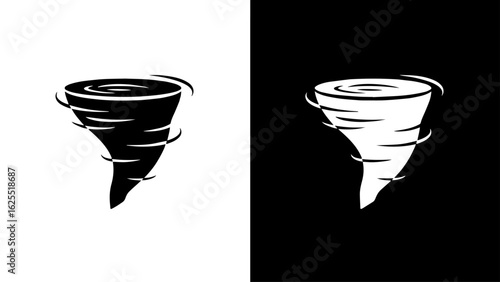 A powerful tornado violently spins, its dark funnel reaching towards the earth against a stark, contrasting background.