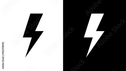 A stark black and white image displays a lightning bolt symbol, representing power, energy, and duality.