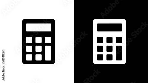 A simple calculator icon, displayed on both a white and black background, symbolizes calculation and financial planning.