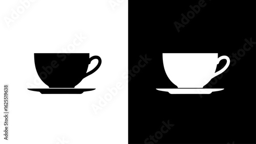 A simple, elegant teacup and saucer sit serenely against a stark black and white background, evoking a sense of calm.