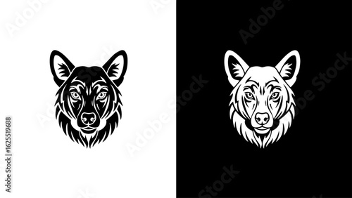 A majestic German Shepherd's head, rendered in striking black and white, stares directly ahead, conveying strength and loyalty.