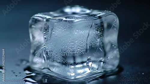 A single ice cube melting slightly