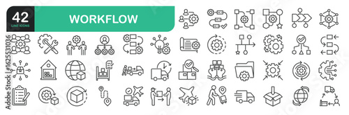 Set Of Workflow Icons. Outline Symbols Elements Collection.