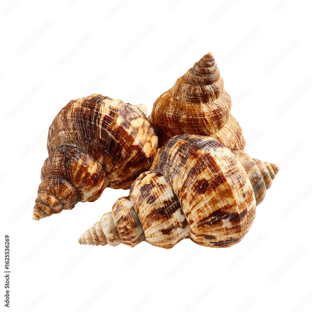 Three spiral seashells close-up Three spiral seashells close-up