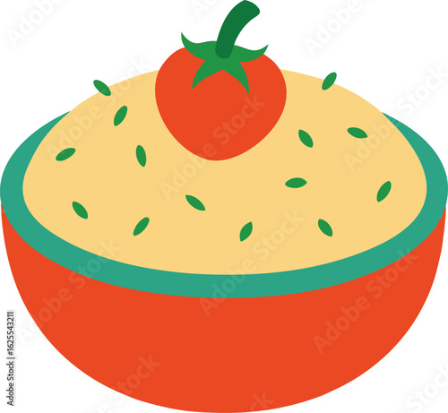 Hand drawn delicious pilaf with fresh tomatoes illustration