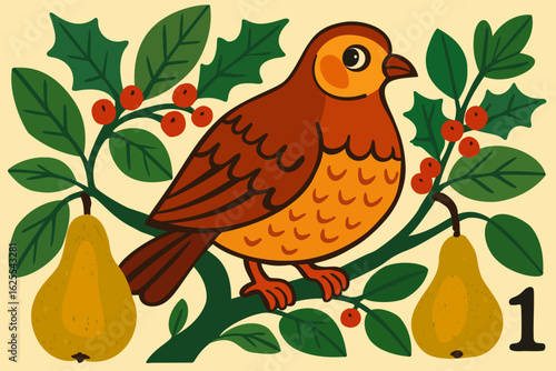 Partridge in pear tree. Twelve days of Christmas