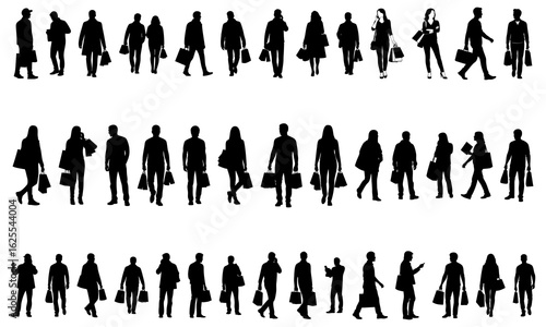 Shopping people silhouette set.