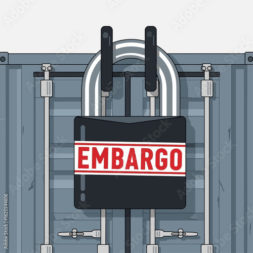 Vector Illustrations. Bold Graphic of an Embargo Padlock Securing a Shipping Container. AI EPS Editable