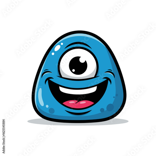 Cheerful Blue One Eyed Cartoon Monster Illustration