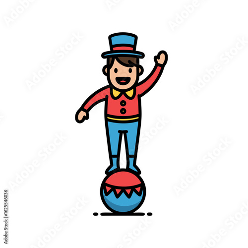 Cheerful Child Ringmaster Balancing on Ball