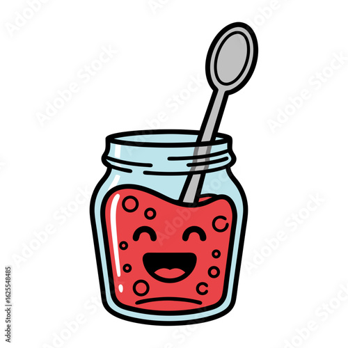 Happy Cartoon Jam Jar with Spoon Illustration