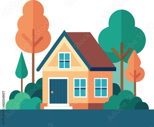 Charming house with lush trees and bushes in the front yard