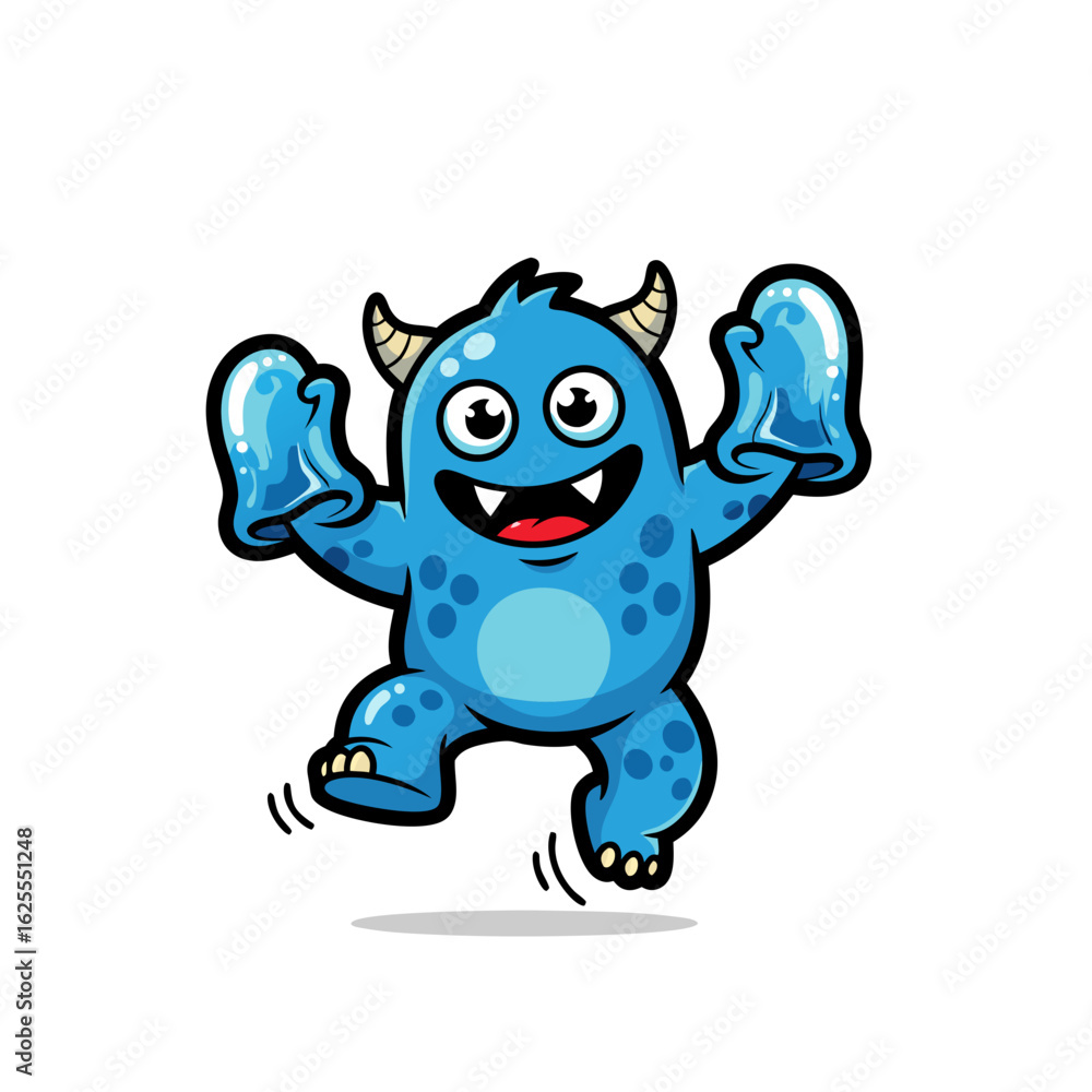 Fototapeta premium Playful Blue Creature Leaping With Excitement