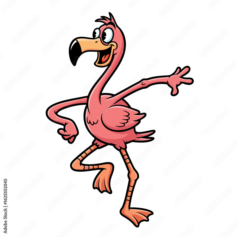 Fototapeta premium Playful Pink Bird Cartoon Dancing Illustration