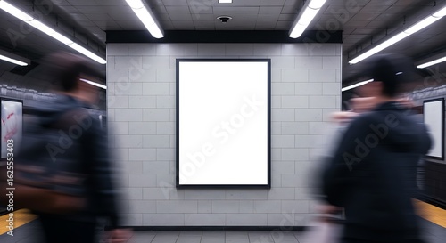 Blank Vertical Billboard Mockup in Subway Station with Blurred People