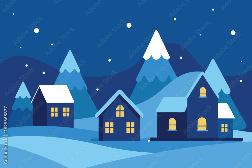 Fototapeta premium stylized snow covered village wallpaper with glowi.eps