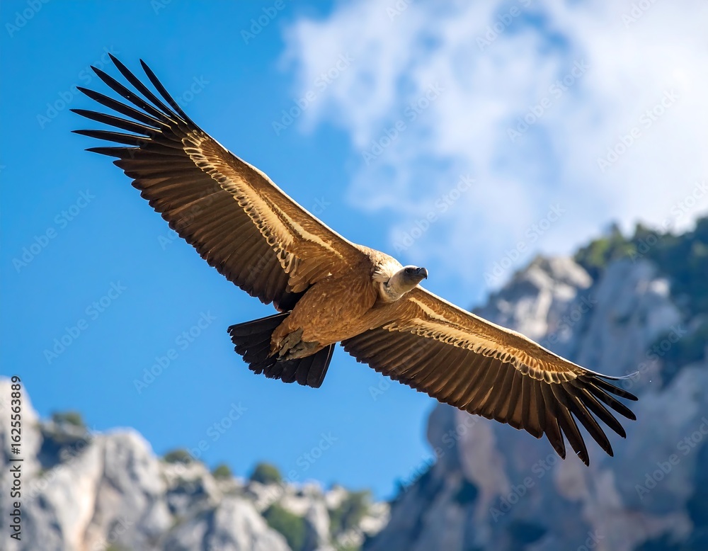 Fototapeta premium Vulture soaring over mountain range