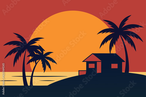 sunrise behind tropical beachside property   (1).eps