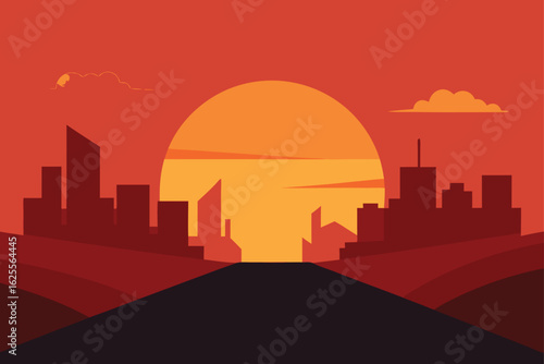 sunset vector with long shadows and skyline   (1).eps