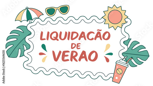 Summer sale liquidation promotion with tropical elements and bright colors for seasonal advertising campaign