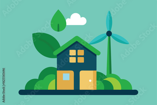 tiny eco house with wind turbine and compost garde (1).eps