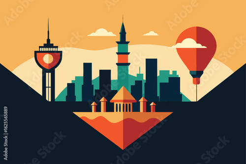 tourist map featuring main skyline elements  .eps