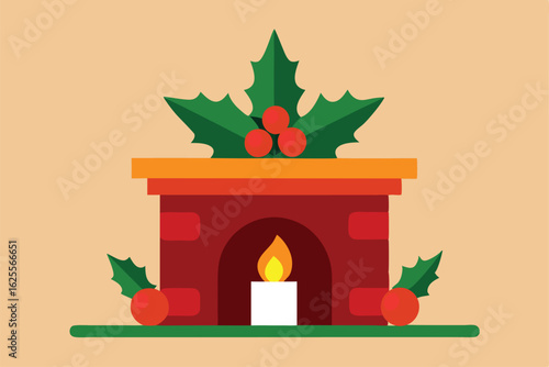 traditional fireplace mantel decorated with red b (1).eps