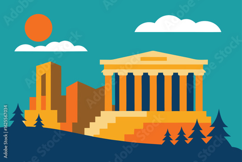 travel poster with greek ruins in background   (1).eps