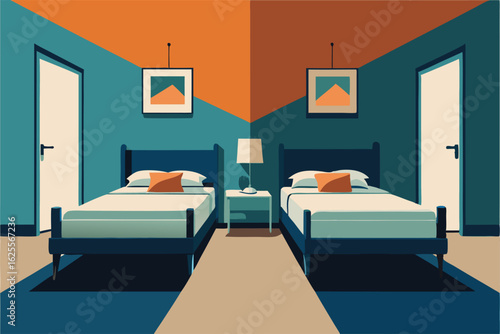 twin bedroom vector with symmetrical layout  perfe.eps