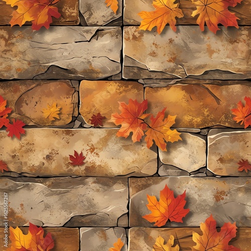 Autumn Leaves on Stone Wall: A Fall Wallpaper