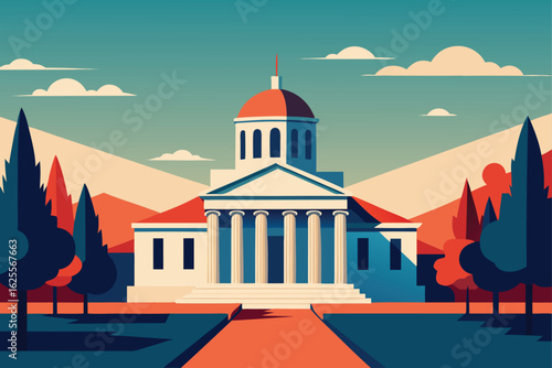 university campus building with large pediment  .eps