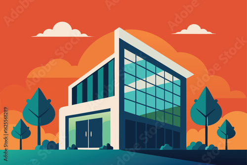 veco friendly office building with solar panels  .eps