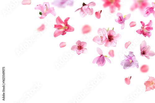 Wallpaper Mural Beautiful flowers and petals flying against white background Torontodigital.ca