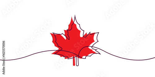 Red Maple Leaf Line background Art  Minimalist Vector Graphic for Branding