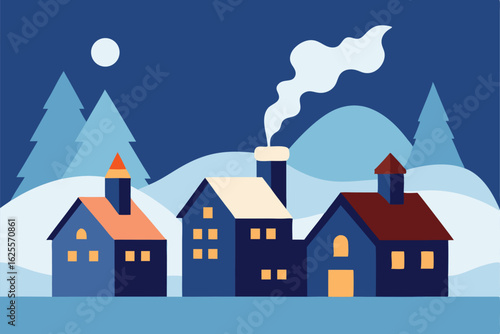 vector illustration of a cozy winter village with  (1).eps