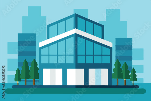 vector of a modern glass office building with city (1).eps