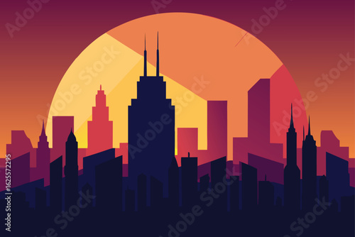 vector of city skyline at golden hour  .eps