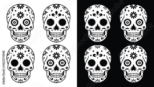 Black and White Sugar Skulls Pattern Day of the Dead Designs