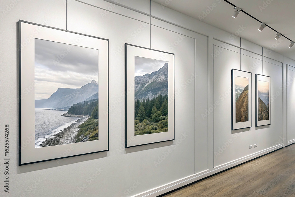 Fototapeta premium Gallery Wall Displaying Mountain Landscape Photographs